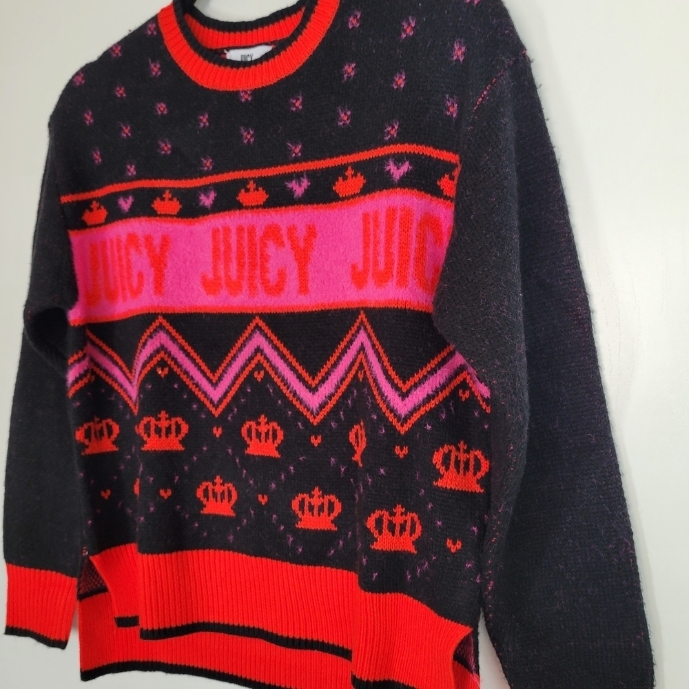 Juicy Couture Spellout Logo Chevron Crowns Sweater Small NWT Regal LiquoriceY2K - Picture 9 of 17